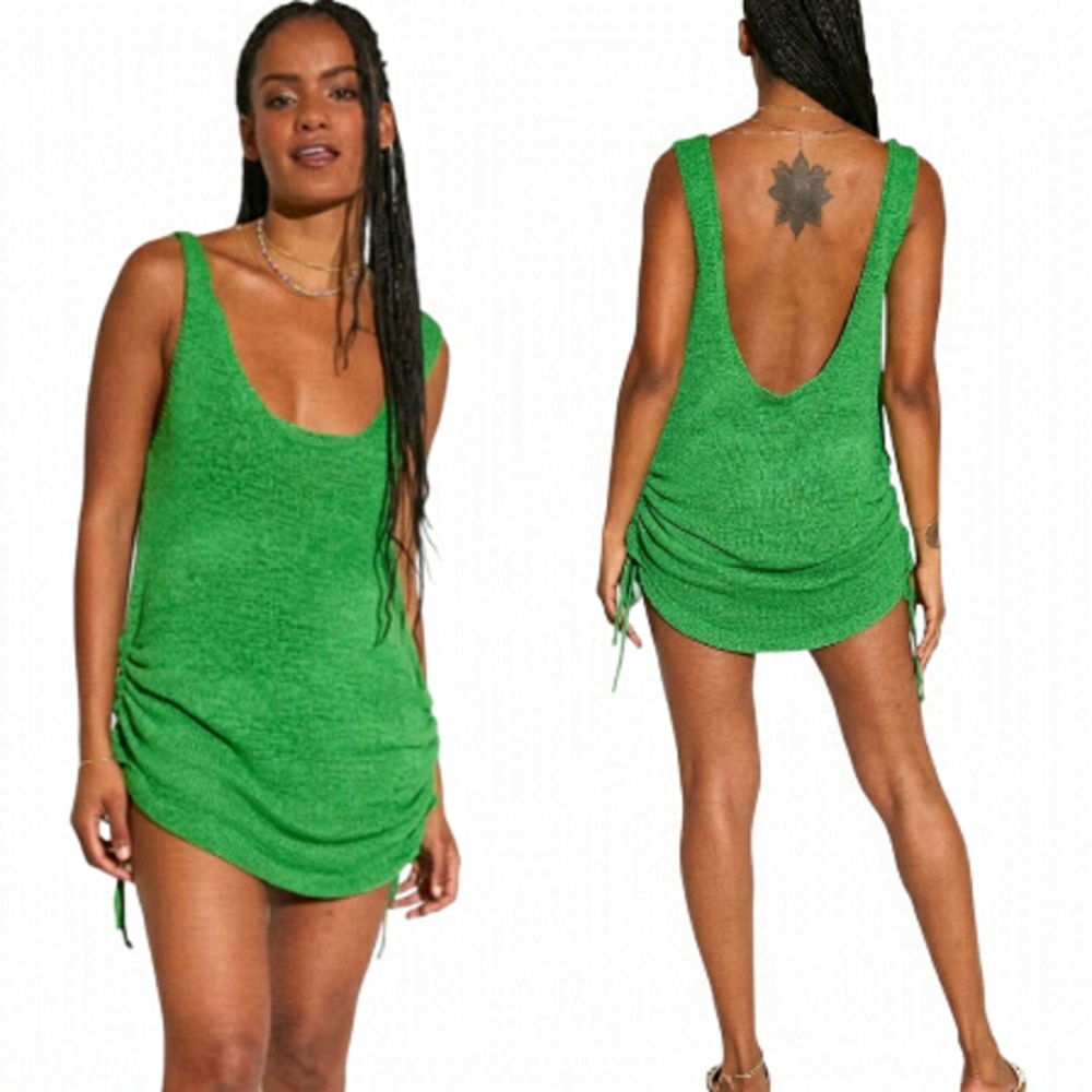 Sndys Byron Green Knit Scoop Back Mini Dress Adjustable Sides US SZ S NWOT